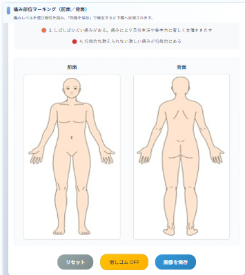 痛み部位マーキング画面説明画像