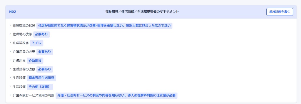 看護計画に移動する画面